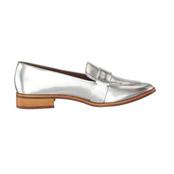 Aerosoles Eden Loafers Flats Low Heel Metallic Silver Comfortable Work Office - Picture 5 of 7
